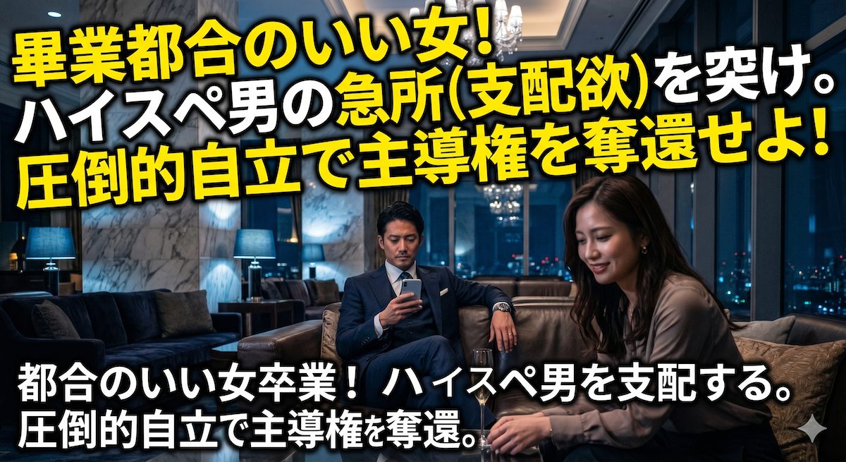 高級ホテルのラウンジで冷めた目をしてスマホをいじるハイスペックな彼氏の向かいで、自分のステータスの無さに惨めさを感じながら愛想笑いを浮かべる女性