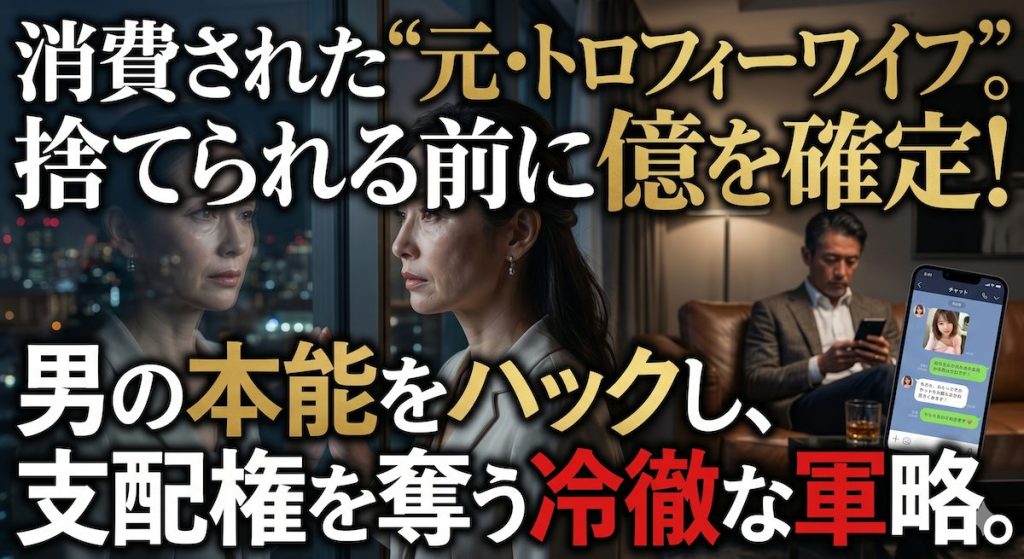 高級タワマンの窓ガラスに映る老いた自分の顔を見つめ、背後でパパ活女子とLINEをするIT社長の夫に恐怖する専業主婦