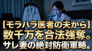 薄暗い寝室で夫の白衣から見つけたホテルの領収書を握りしめ、青白いスマホの光に照らされながら涙を流す医師妻