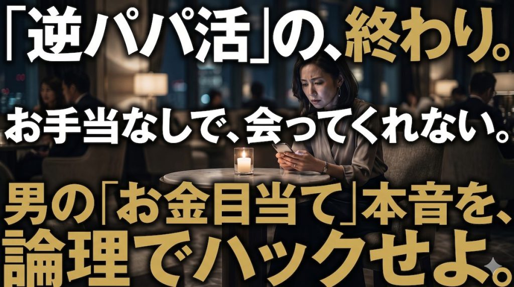 薄暗いホテルのラウンジでお手当なしを告げた途端に会ってくれなくなった年下男子からの連絡を待ちわびる40代女性の姿