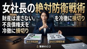 高級マンションの書斎で夫の浮気証拠と会社の決算書を冷徹な目で見比べる女性経営者