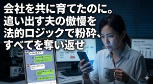 夫婦で起業した会社のデスクで夫と若い愛人の親密なチャット画面を震える手で見つめる共同創業者の妻